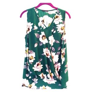 WEST KEI-Stitch Fix Green Floral Cross Neck Blouse